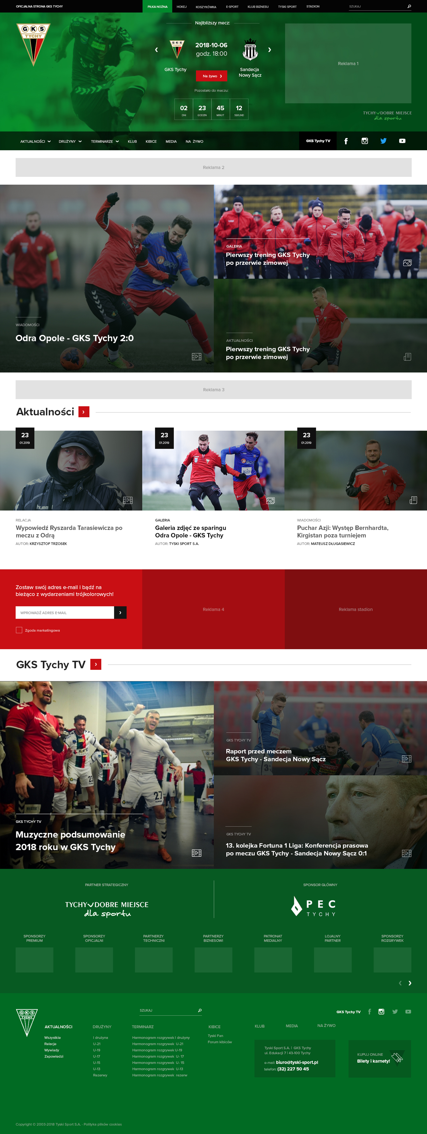Zrzut ekranu strony GKS Tychy